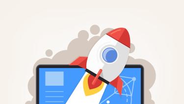 Start up new project concept stock illustration of rocket ship coming out of laptop